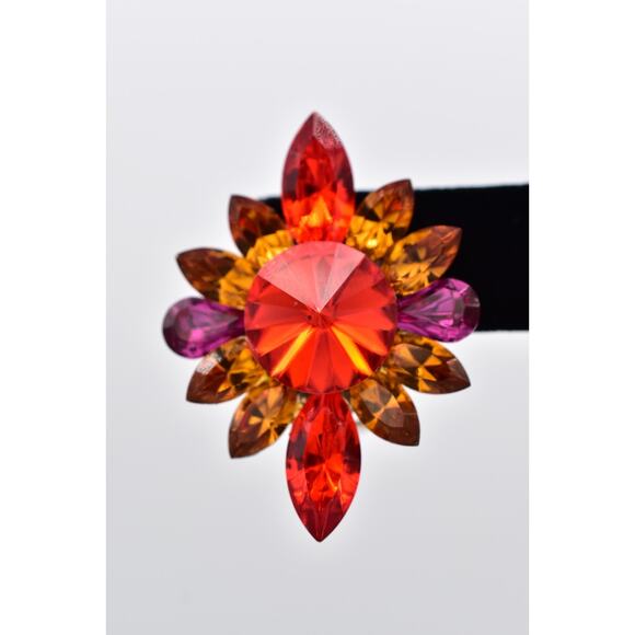 Vintage Crystal Clip On Earrings Rhinestone Orange Purple Red Chunky 1980s BinAF - Picture 6 of 12